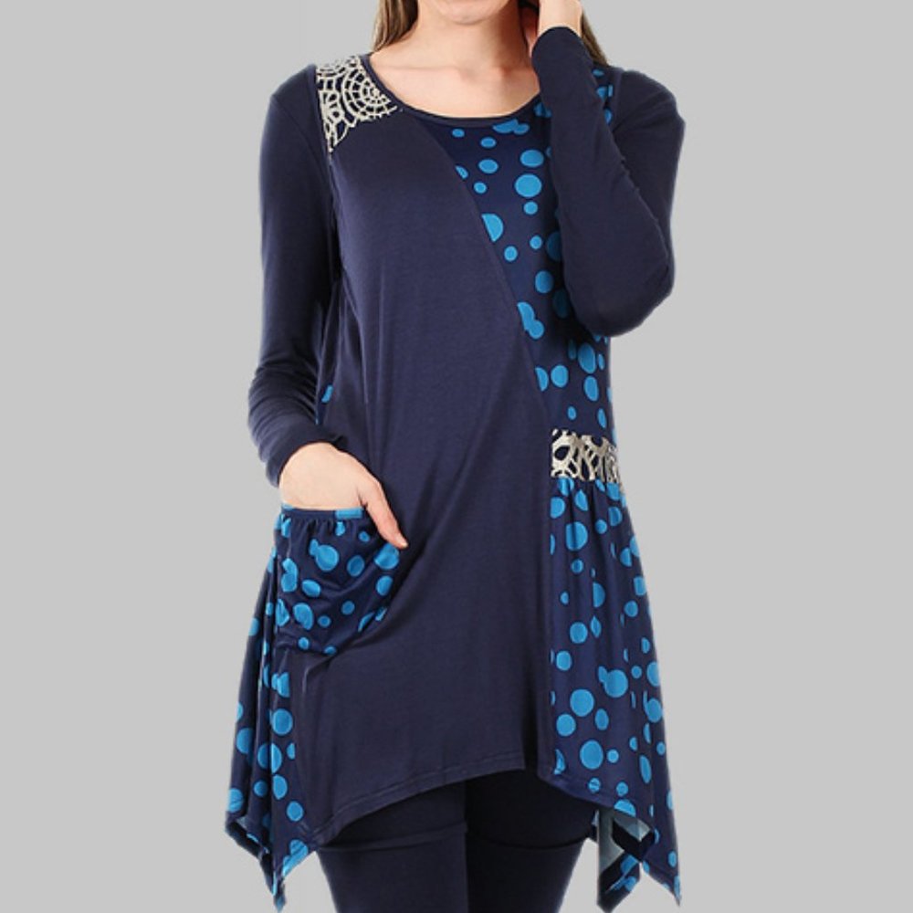 NWT Aster by Firmiana Blue Patchwork Tunic XL